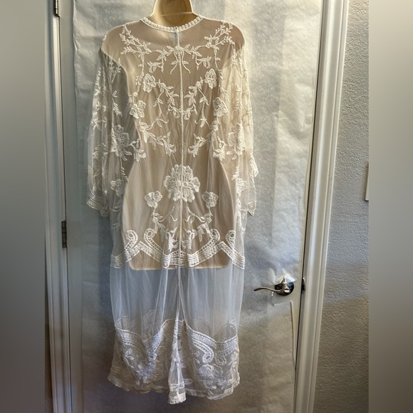 Sheer Off White Lace Kimono cardigan cover up dress Sz-L/XL. AA13 - Picture 3 of 9